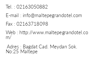 Maltepe Grand Otel iletiim bilgileri